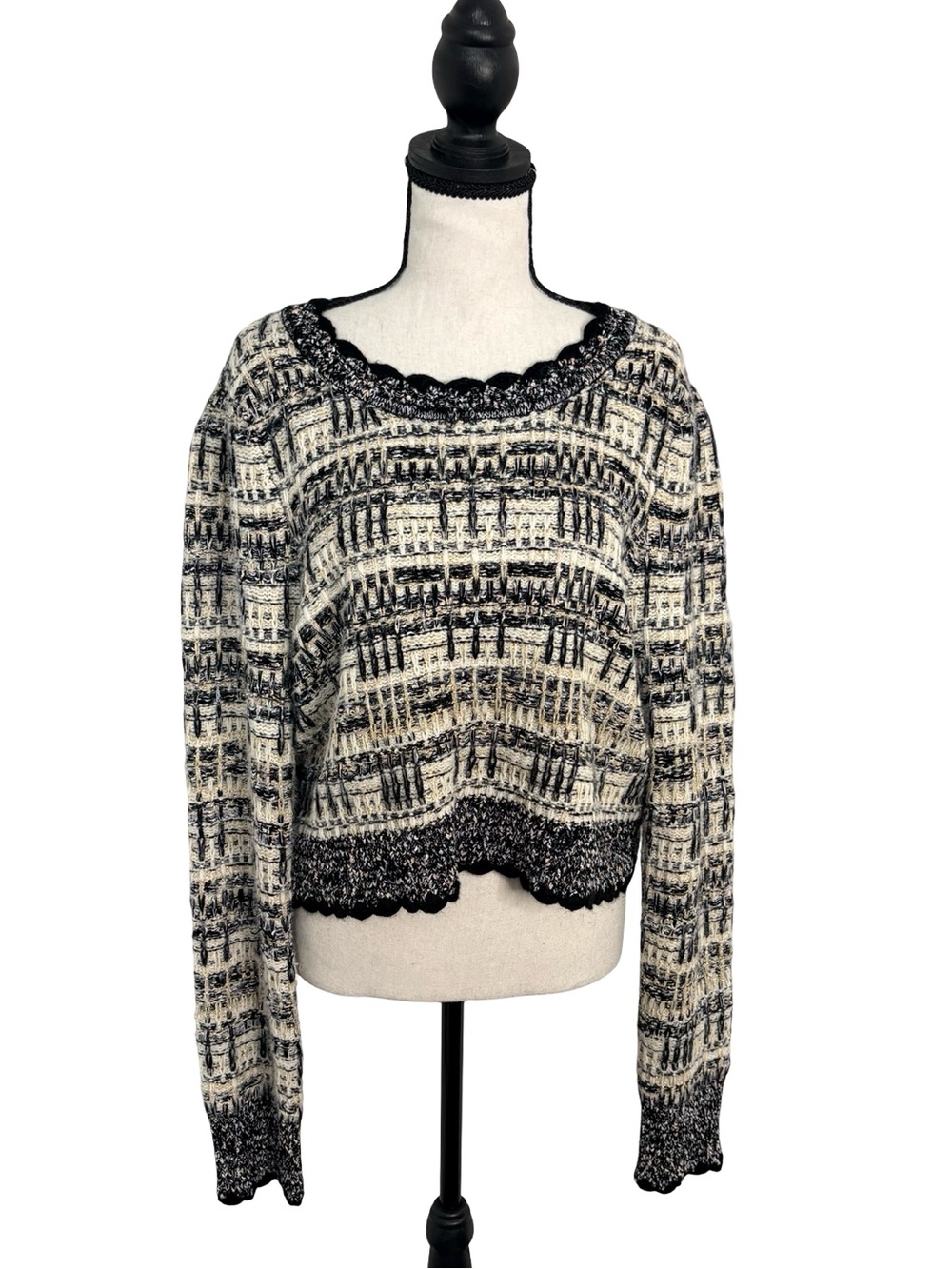 House of Harlow 1960 Textured Metallic Knit Sweater XL Cropped Designer Boho‎